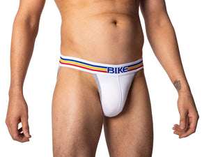 Man wearing white BIKE® underwear jock brief