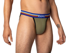 Man wearing olive BIKE® underwear jock brief
