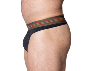Side of man wearing black Bike Athletic thong underwear 