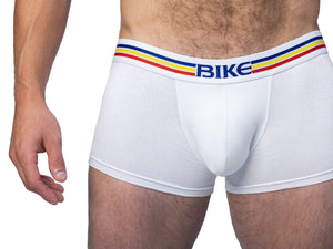 Man wearing white Bike Athletic underwear trunk