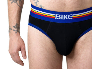 Close-up of man wearing black Bike Athletic underwear briefs