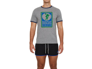 Man wearing grey Discus Athletic tshirt