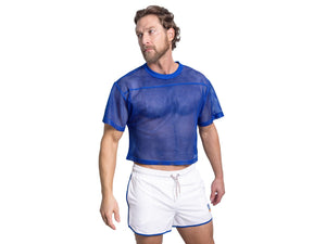 Man wearing royal blue BIKE® mesh shirt