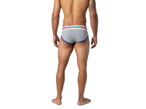 Back of man wearing gray Bike Athletic underwear briefs