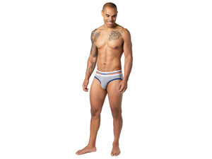 Man wearing gray Bike Athletic underwear briefs