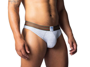 3D of Man wearing Light Heather Gray Bike Athletic thong underwear