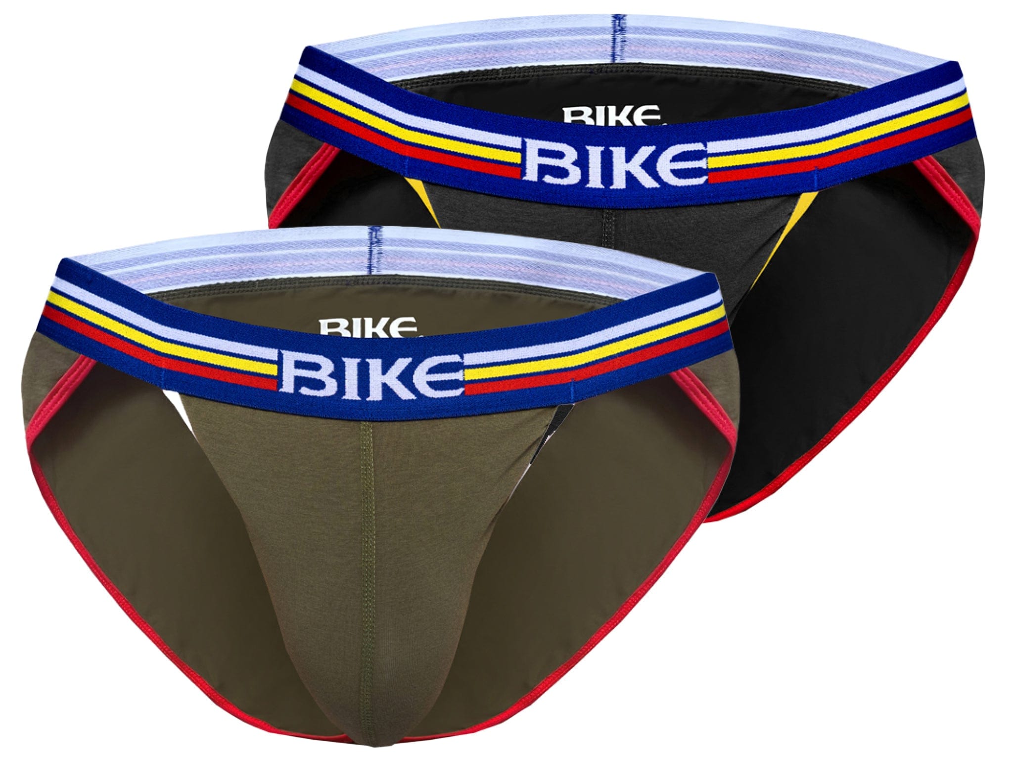 2 Pack Men's Jock Brief Underwear in Black and Olive - BIKE® Athletic