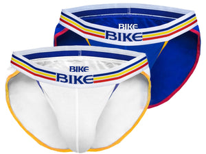 White and royal Bike Athletic underwear jock briefs