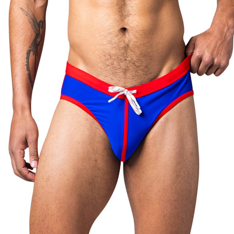 Man wearing blue BIKE® swimsuit