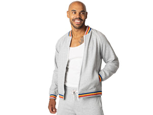 Man wearing grey BIKE® french terry track jacket