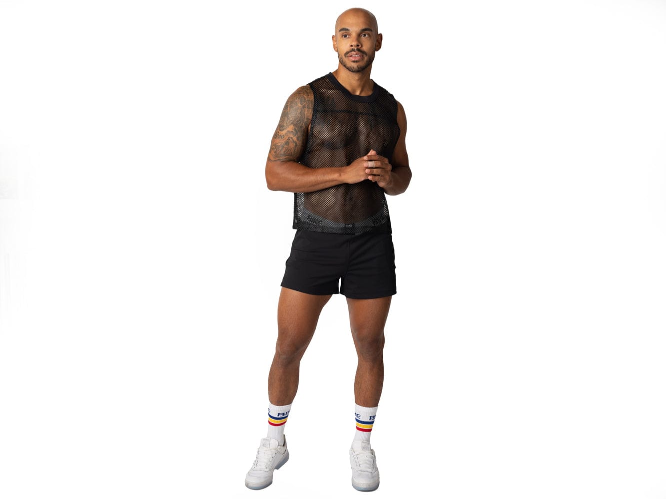 Man wearing black BIKE® sleeveless mesh shirt