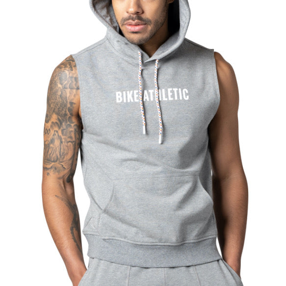 Man wearing grey BIKE® hoodie