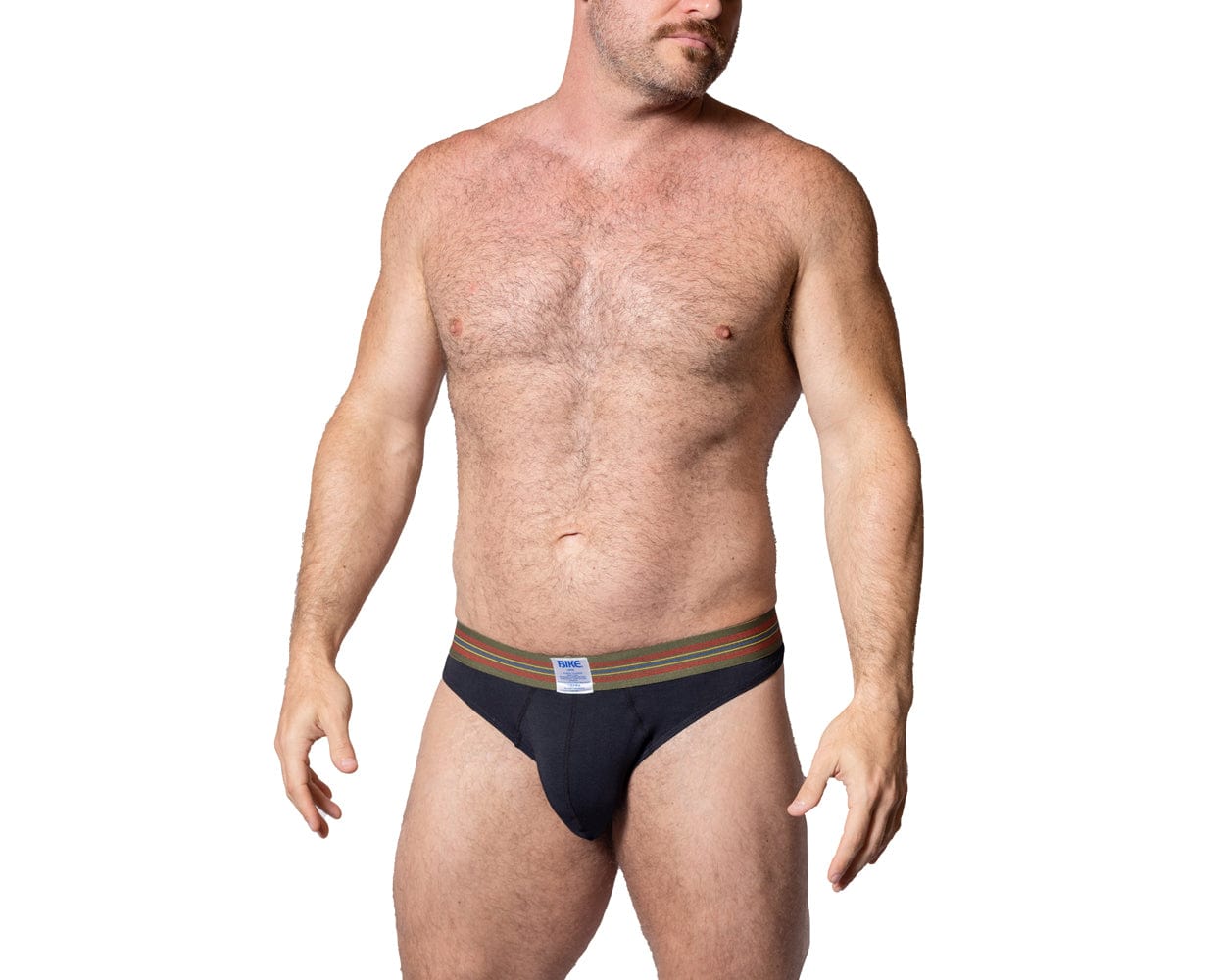 3D of Man wearing black Bike Athletic thong underwear 