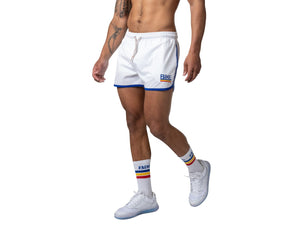 Man wearing white BIKE® track short