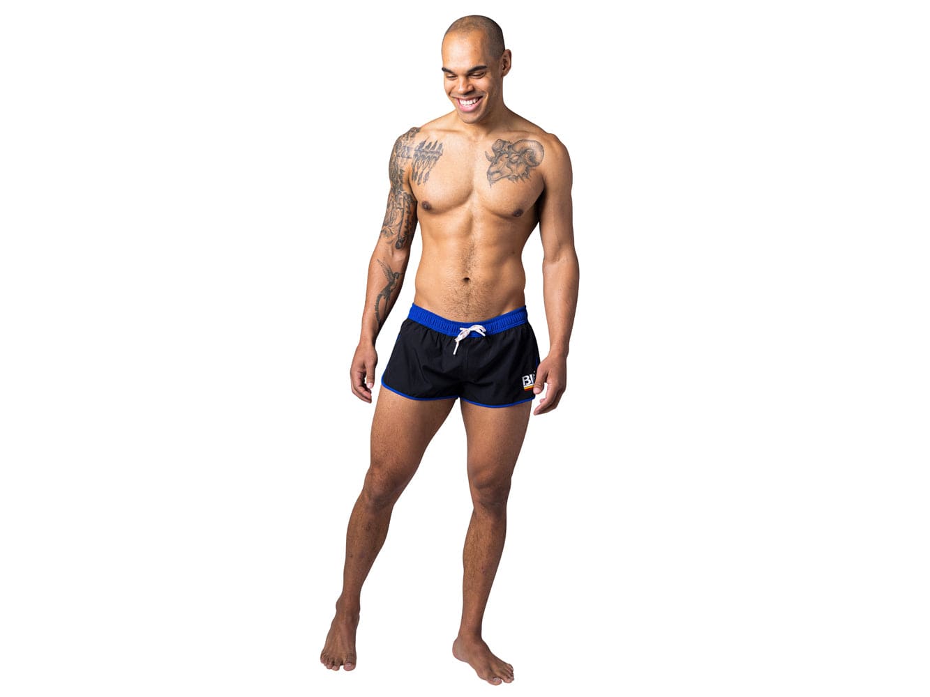 Man wearing black BIKE® swim trunk swimsuit