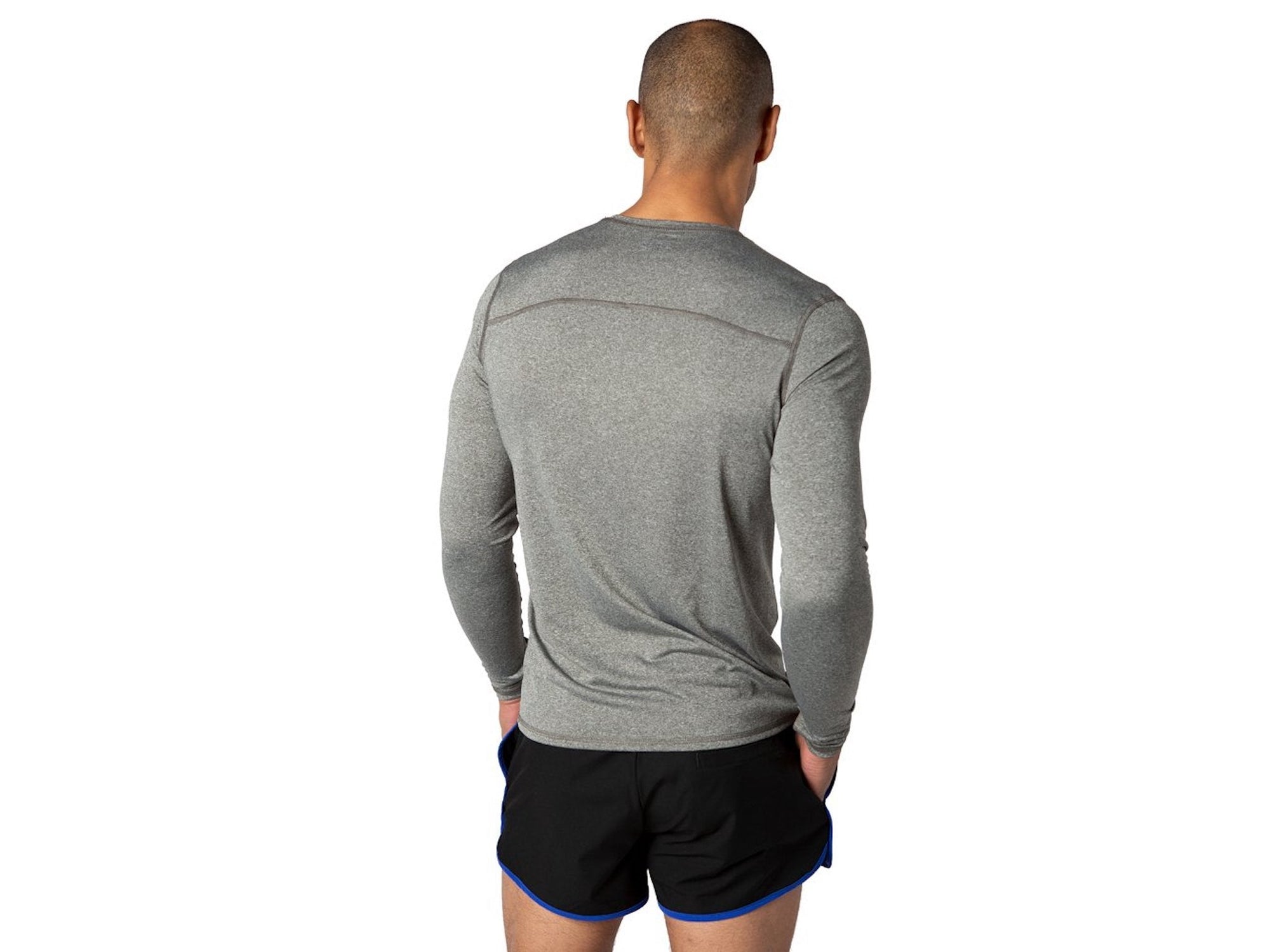 Man wearing grey BIKE® long sleeve tshirt