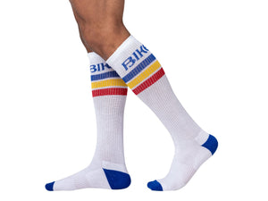 Man wearing white BIKE® calf socks