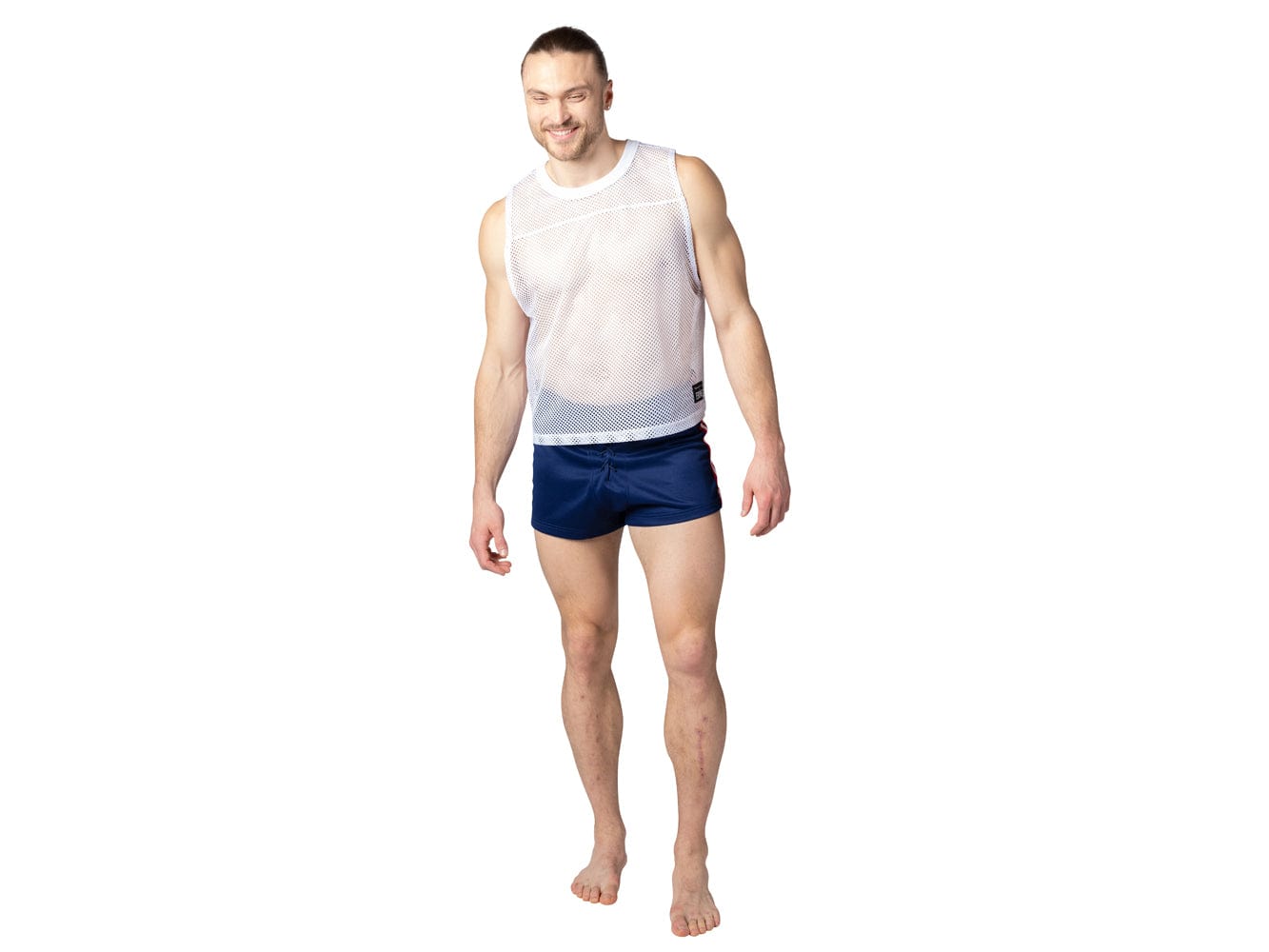 Man wearing white BIKE® sleeveless mesh shirt