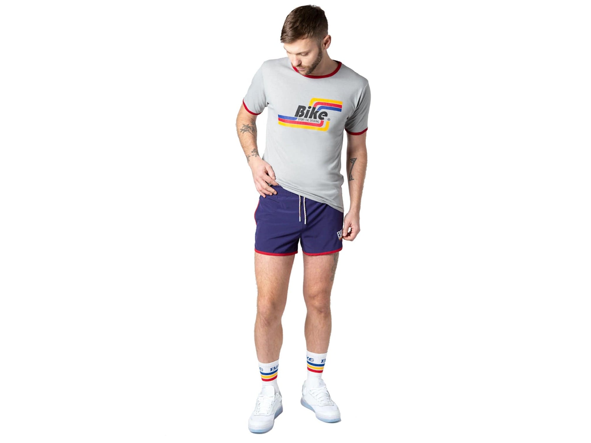 Man wearing grey BIKE® tshirt