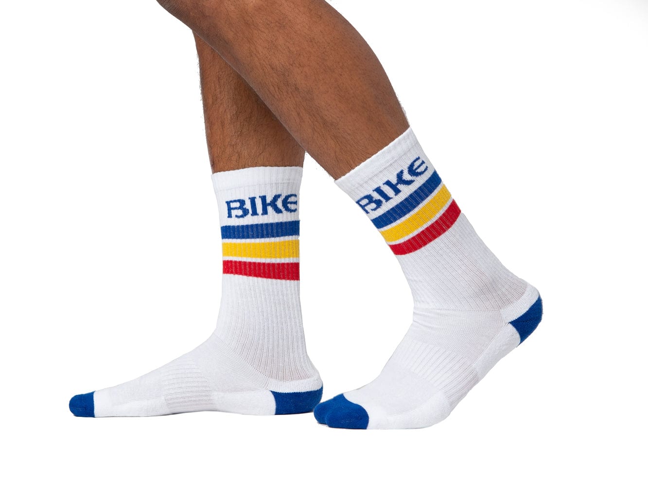 white BIKE crew socks