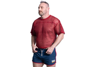 Man wearing red BIKE® mesh shirt