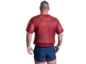 Man wearing red BIKE® mesh shirt