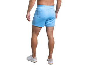 Man wearing light blue BIKE® coaches short