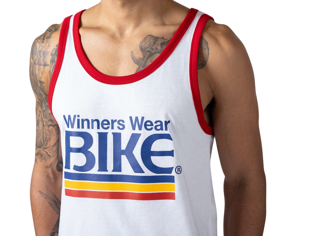 At lyve elev jogger Men's White & Red Logo Ringer Tank Top - BIKE® Athletic - Bike Athletic