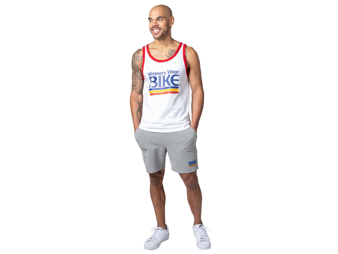 At lyve elev jogger Men's White & Red Logo Ringer Tank Top - BIKE® Athletic - Bike Athletic
