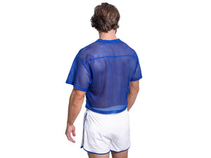 Man wearing royal blue BIKE® mesh shirt