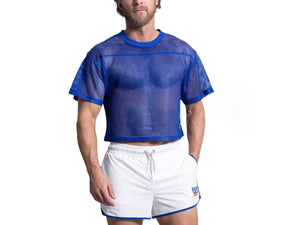 Man wearing royal blue BIKE® mesh shirt