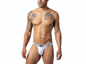 Man wearing white BIKE® swimmer jock strap