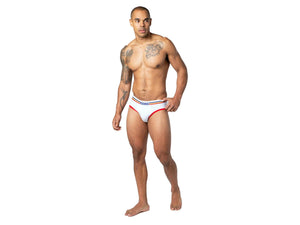 Man wearing white Bike Athletic underwear briefs